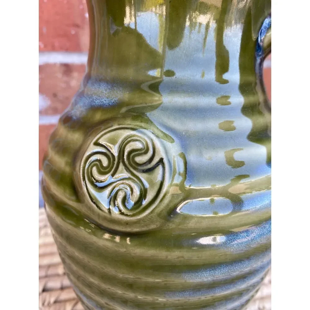 Colm De Ris Pitcher Art Ceramic Pottery Green Blue Celtic Triskelion Ireland